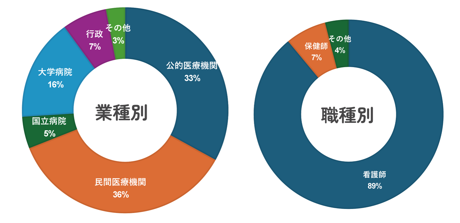 看護学科業種別職業別割合